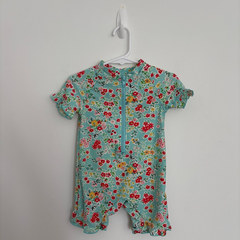 Charm Leaks Baby Swimsuit Romper Zipper 12-18 months Blue Floral Print UPF 50+ - Picture 3 of 16